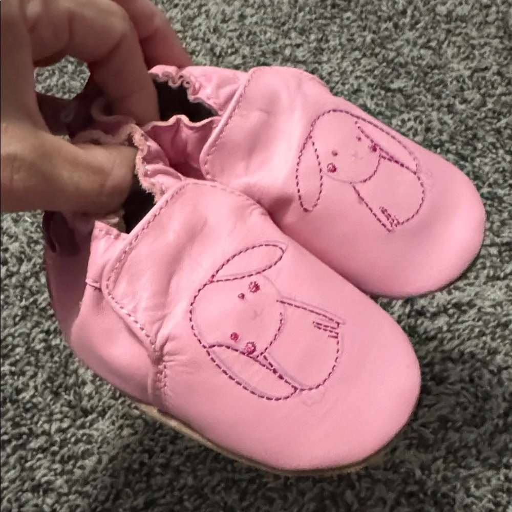 Robeez Soft Soles Baby Shoes 12-18 Months Pink Bunny Leather Slippers